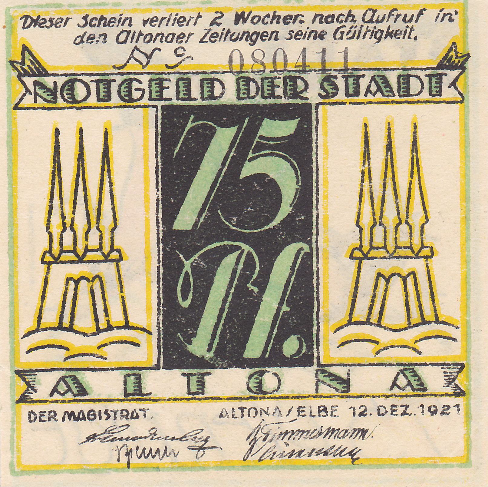 Leider kein Bild von 75 Pfennig vom 12.12.1923