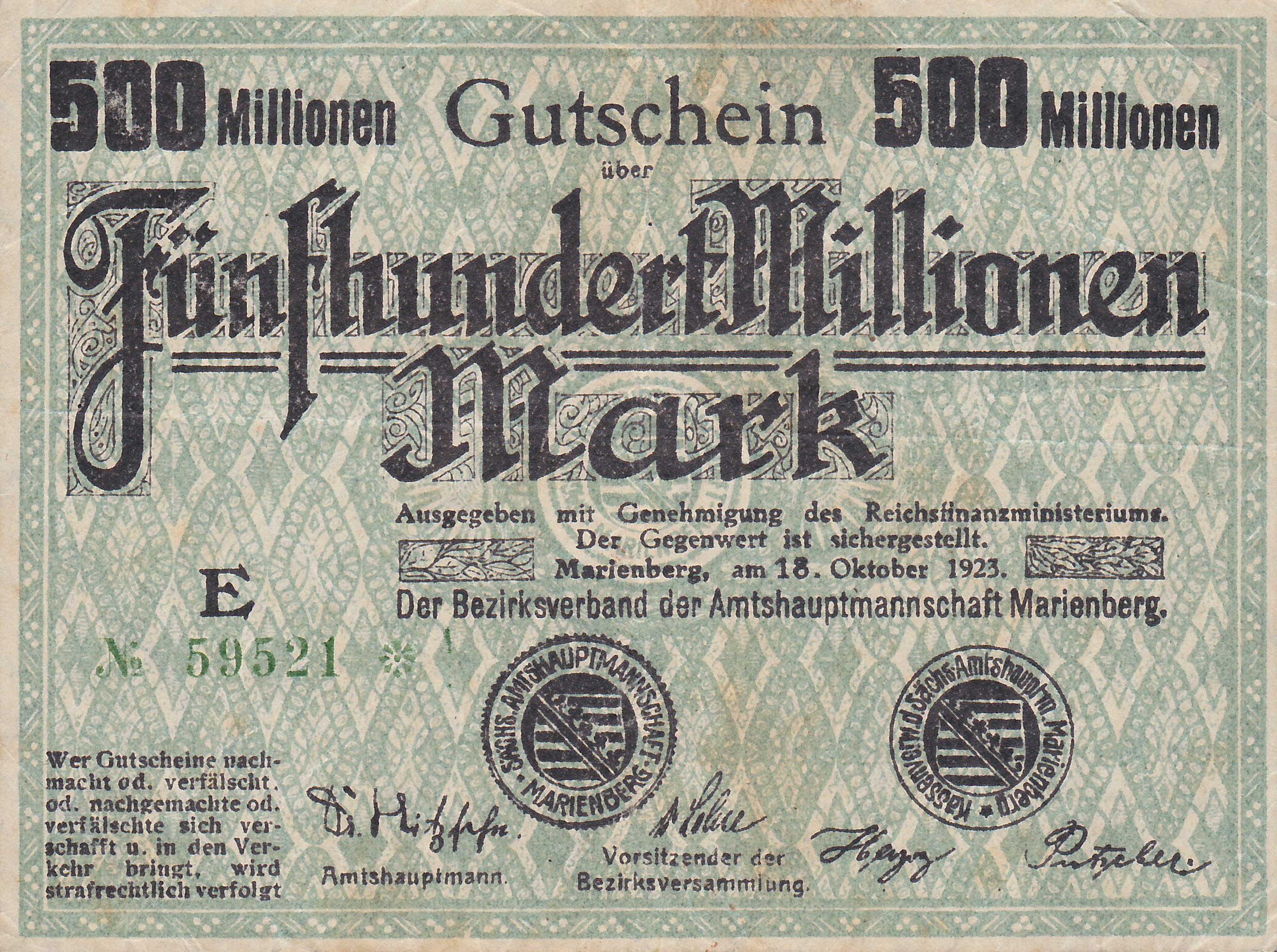 Leider kein Bild von 500 Million vom 18.10.1923